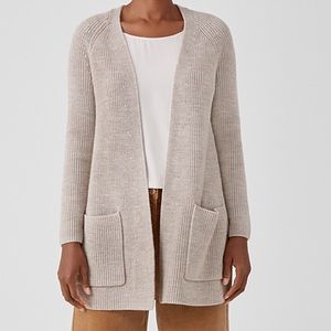*NWT* EILEEN FISHER MERINO RIB RAGLAN CARDIGAN REGENERATIVE WOOL XL MAPLE OAT